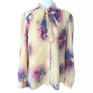 Vintage Alex Colman Floral Blouse 70s 80s Mandarin Collar (See meas. for size)